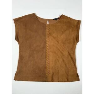 Leo & Ugo Brown Suede Effect Top with Stitch Detail Size 4
